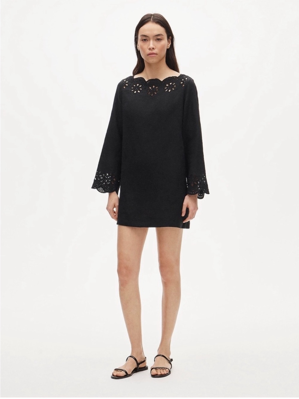 J.Crew Black Linen Scallop Eyelet Dress - Size Small